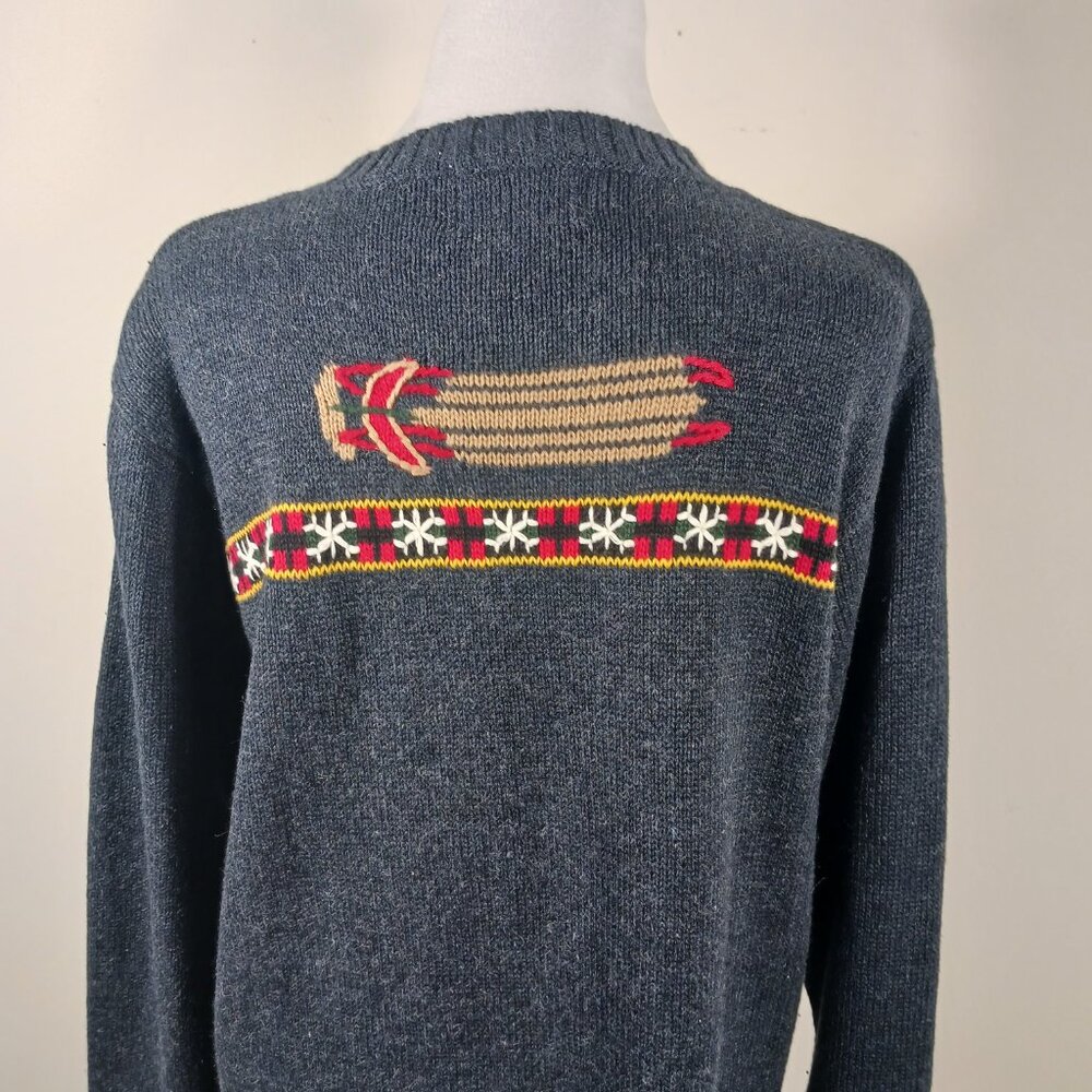 Quaker Factory Novelty Cardigan, Dark Gray Ski Winter Theme, SZ M, Holiday Cabin - Picture 8 of 14